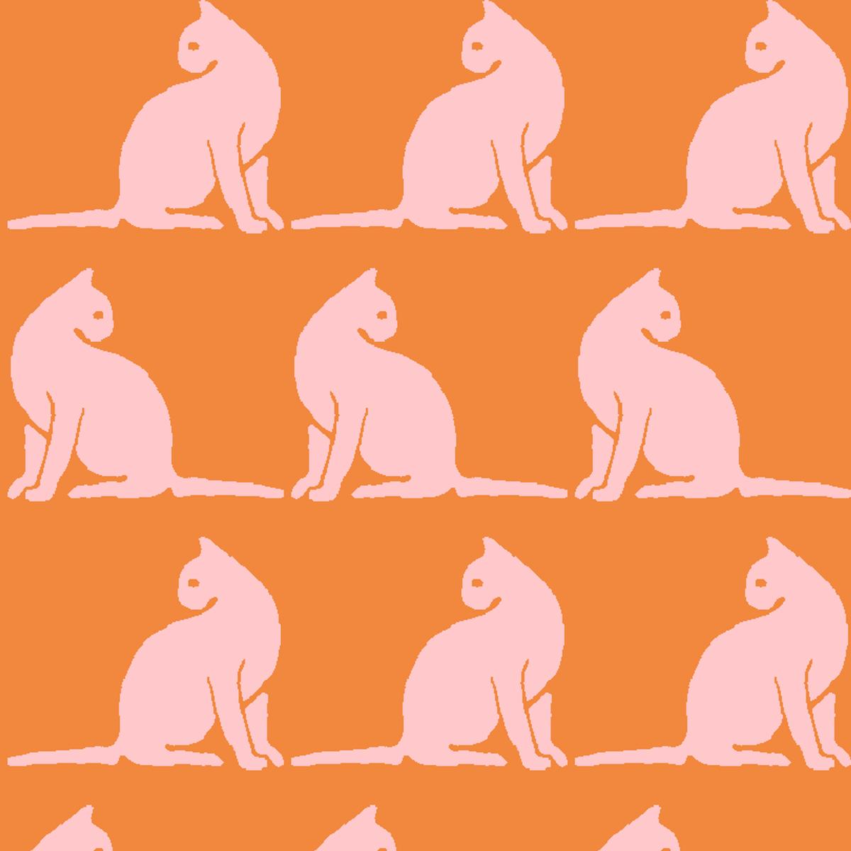 Cleo Cats on Orange Fabric