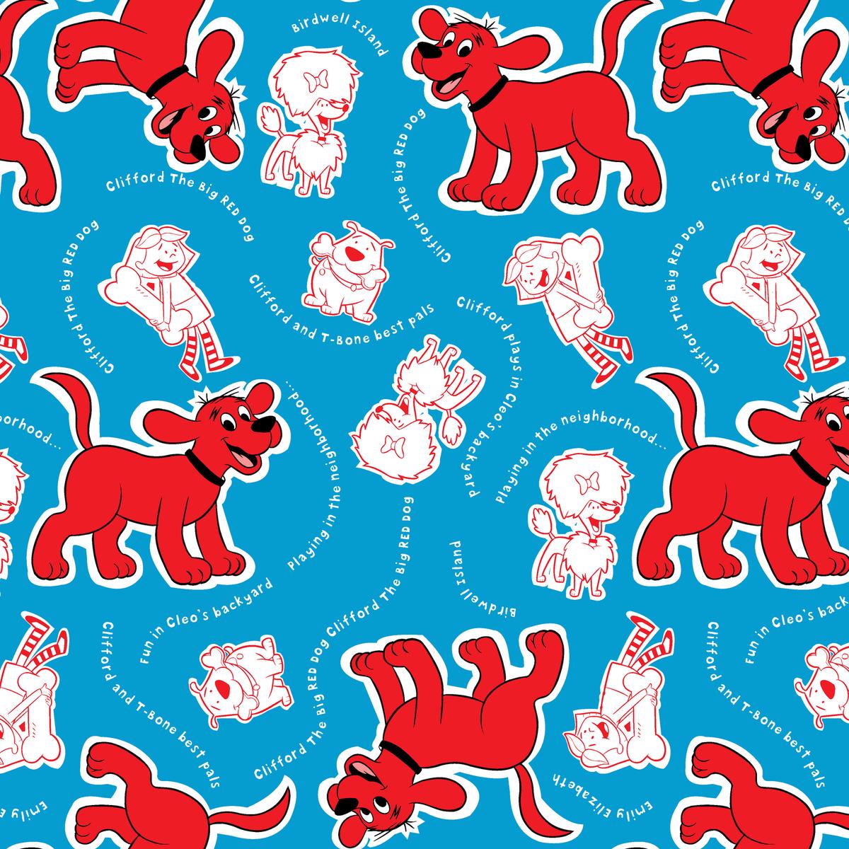 Clifford and Friends on Blue Fabric