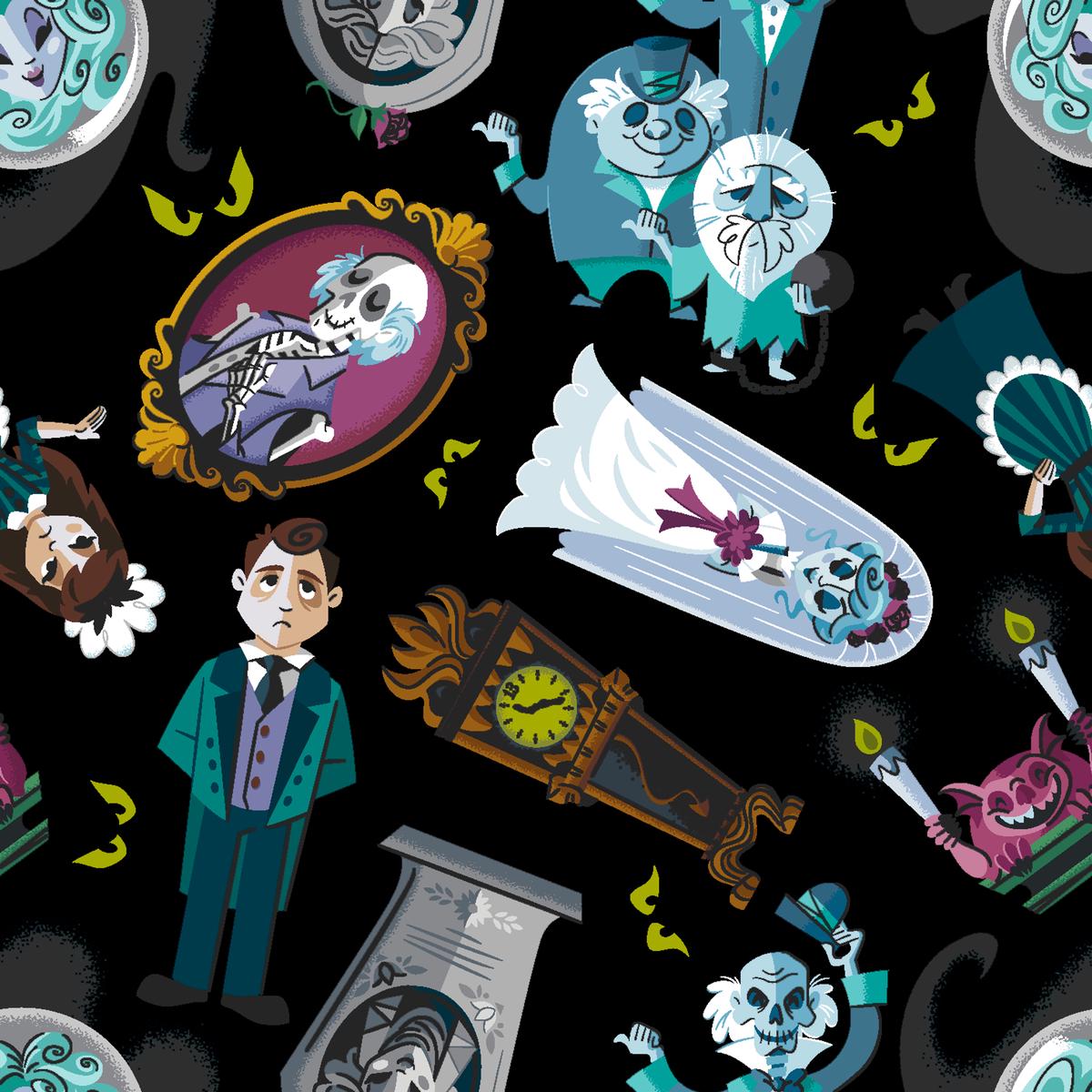 Disney Haunted Mansion Black Gothic Character Fabric
