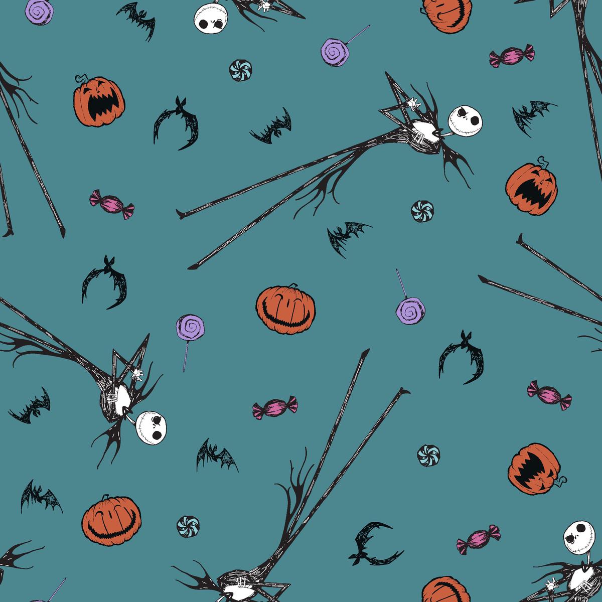 Disney Tim Burton’s The Nightmare Before Christmas Teal Halloween Candy Fabric