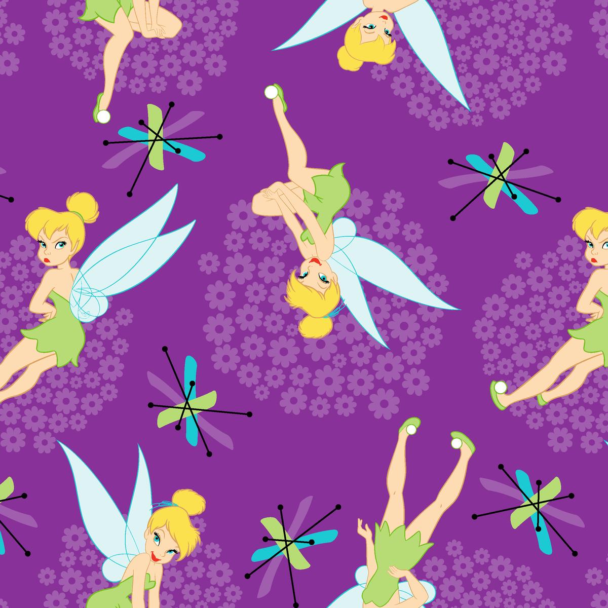 Disney Tinker Bell Purple Floral Field Fabric