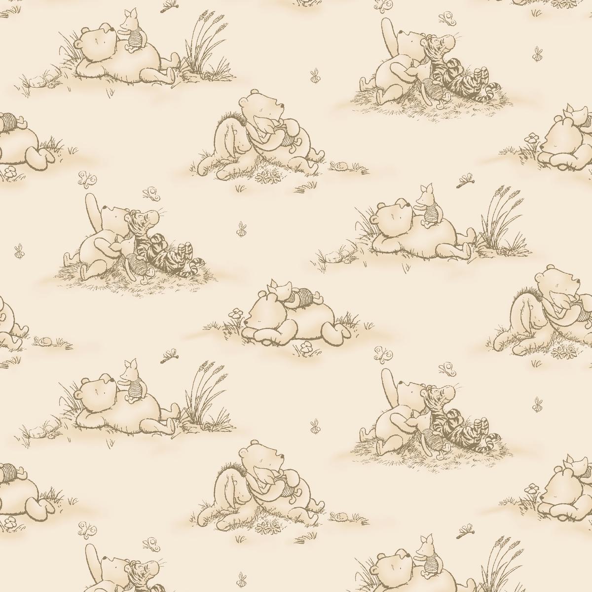 Disney Winnie the Pooh Classic Sketch Beige Fabric