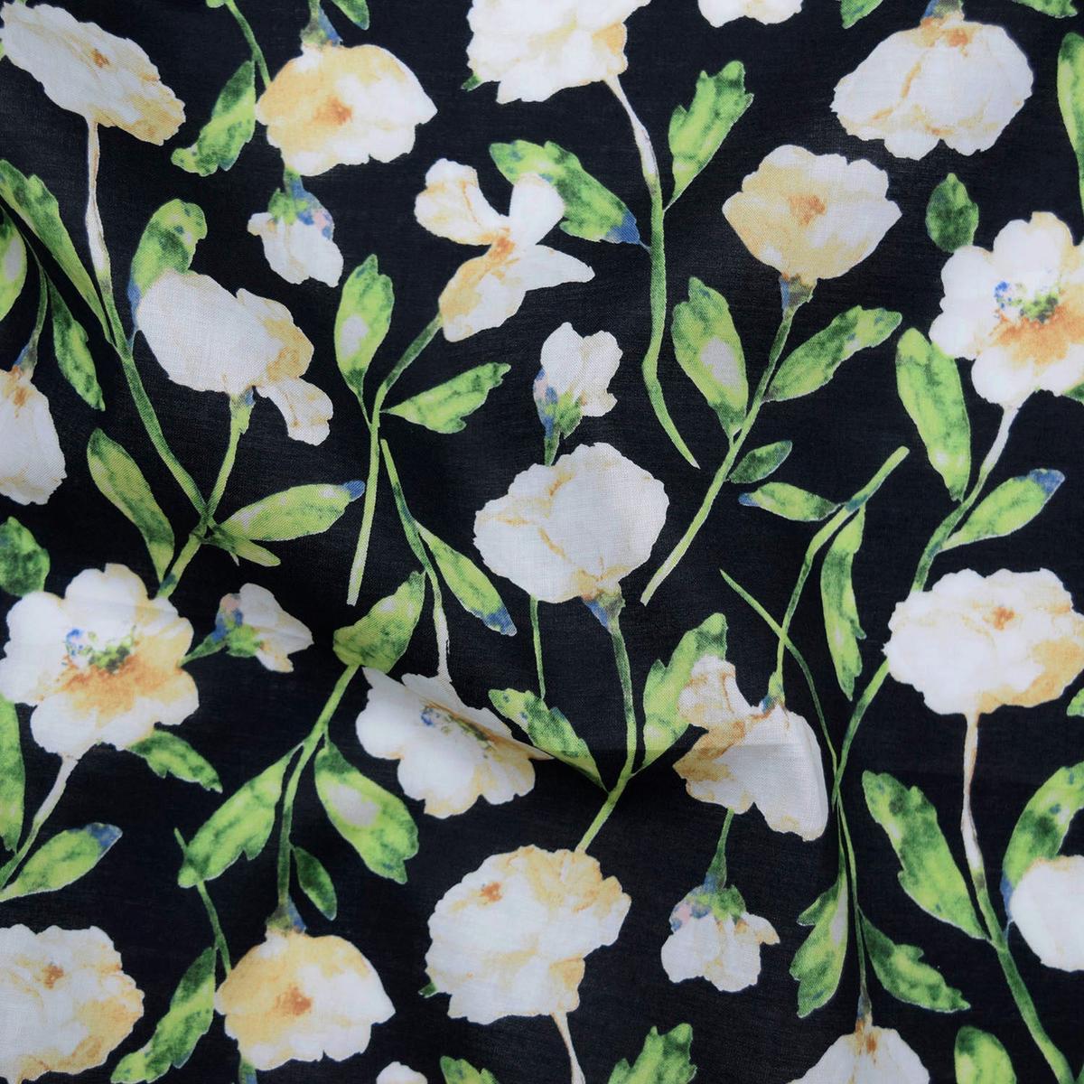 Flownny Watercolor Peony Cotton Lawn – Black NFA-1050-51