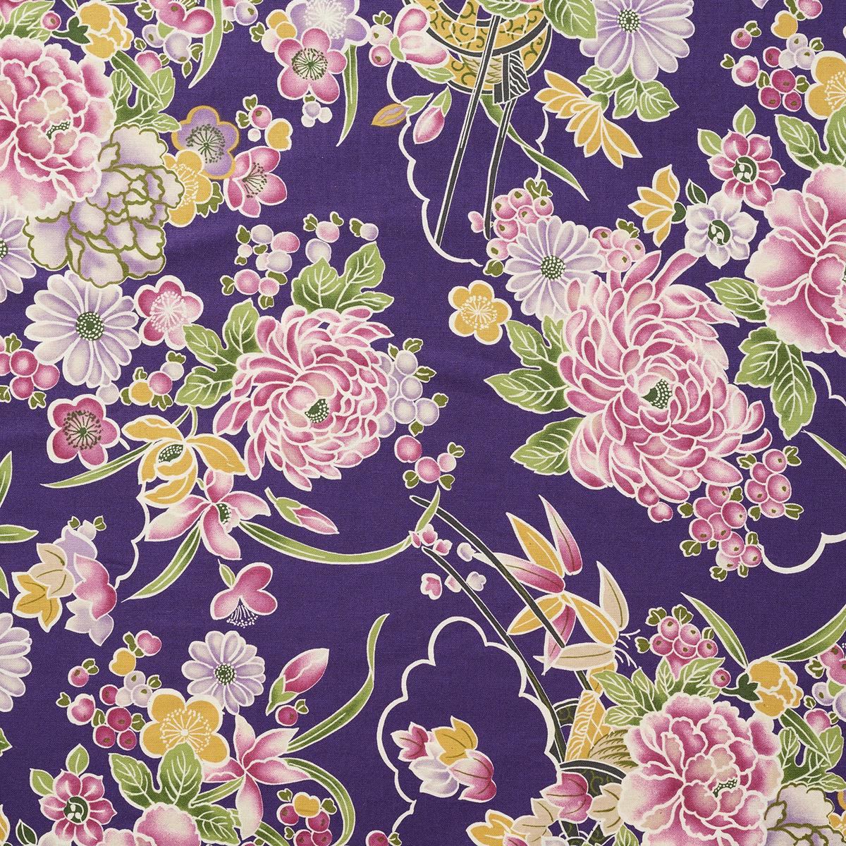 Japanese Floral Prints Cotton Sheeting – Purple YKA-19100-1