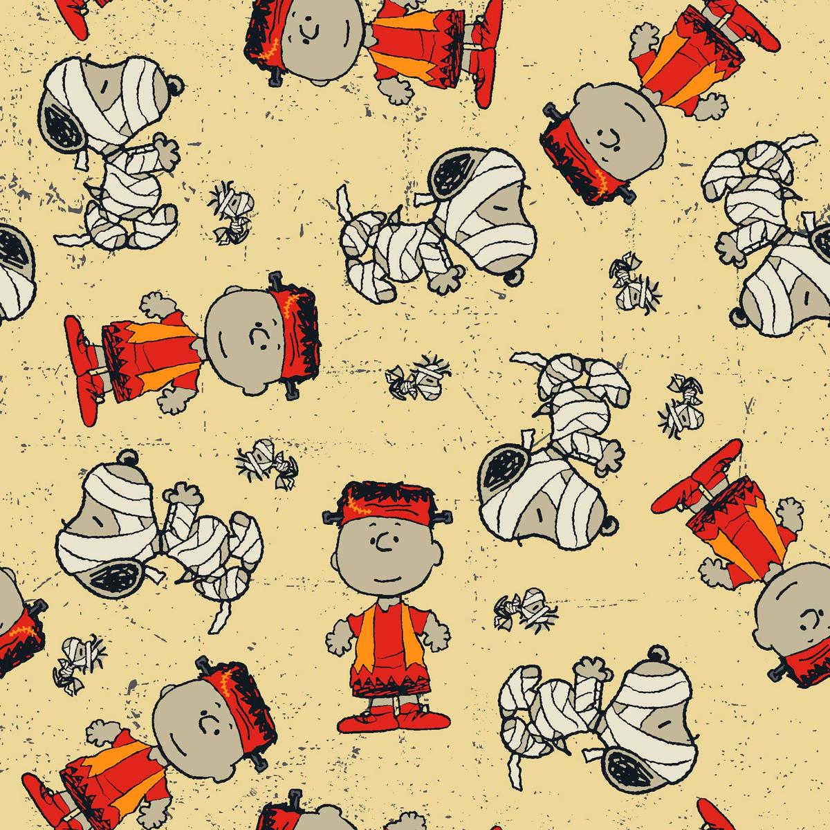 Peanuts Halloween Mummies & Monsters on Tan Fabric