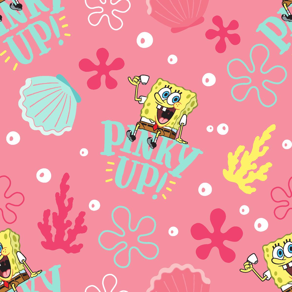SpongeBob Pinky Up on Pink Fabric
