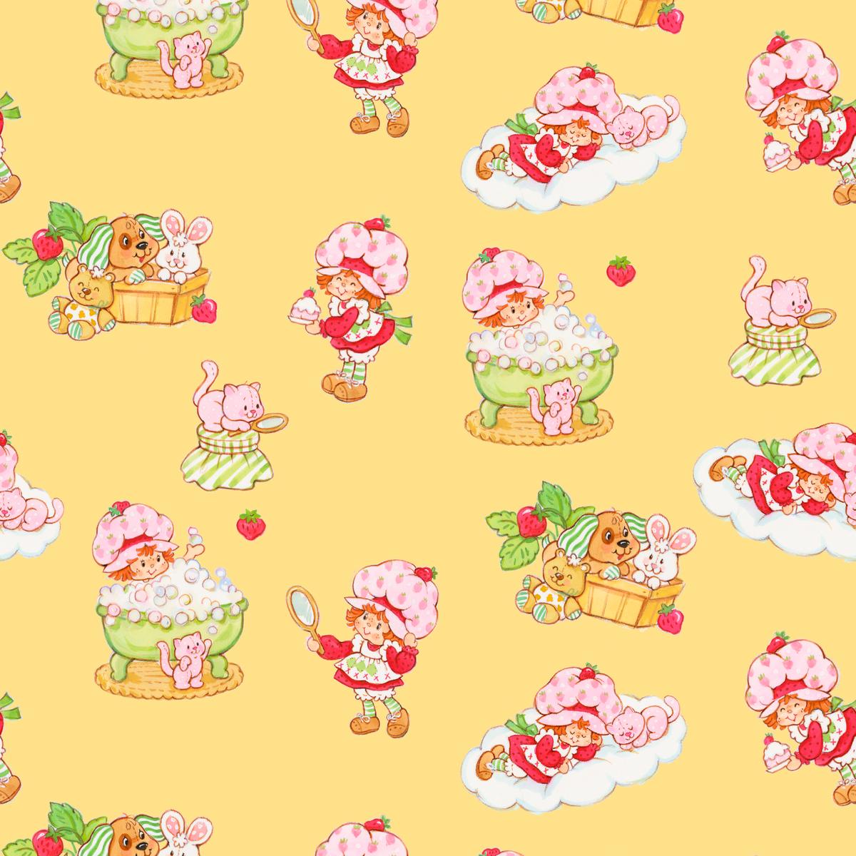 Strawberry Shortcake Vintage on Yellow Fabric