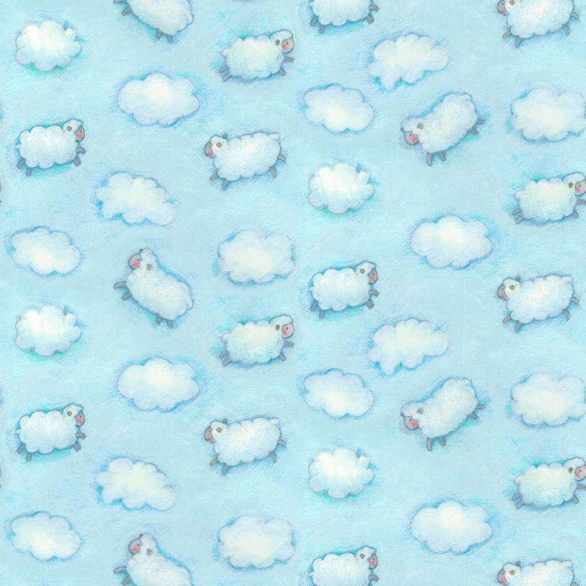 Susan Winget Sky Sheep Toss on Blue Fabric