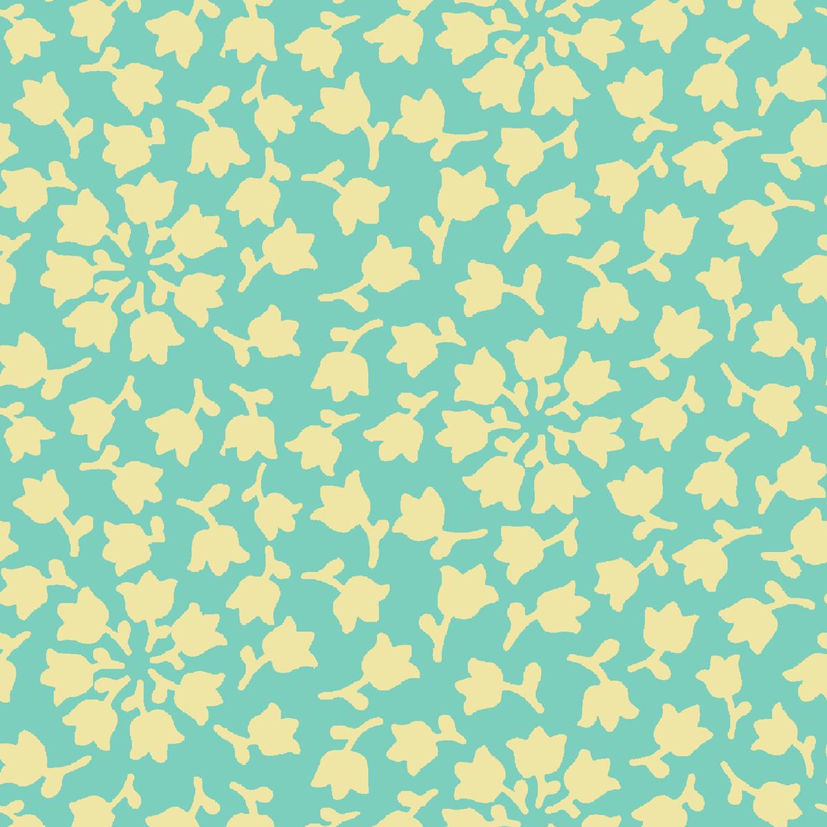 Bell Flowers on Teal & Yellow Fabric