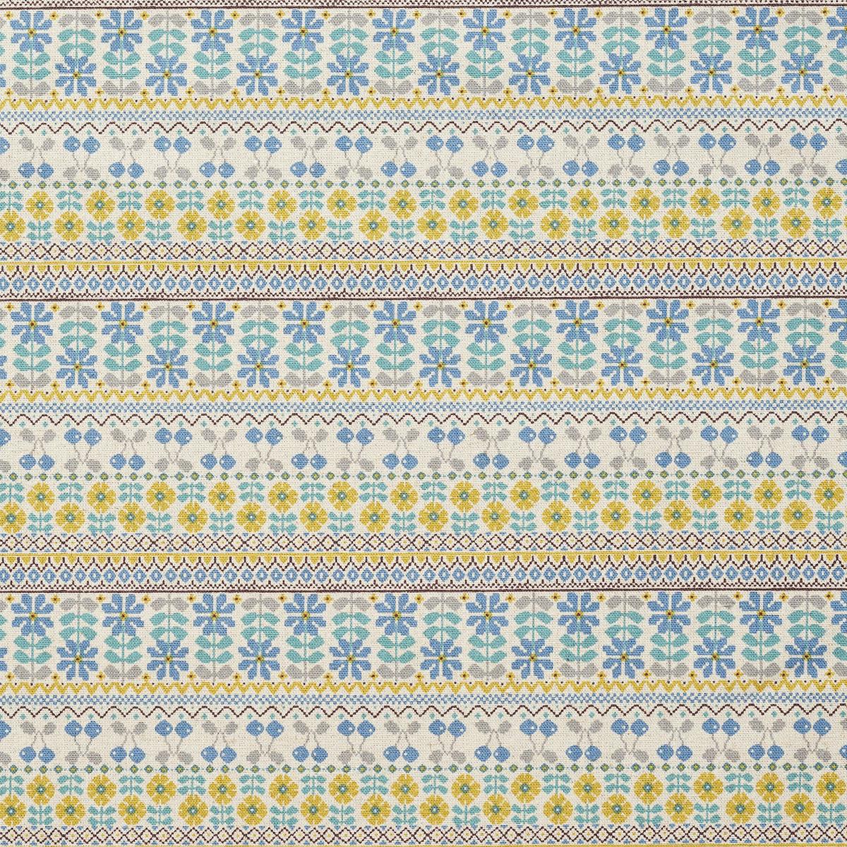 Cherry Border Cotton Linen Canvas – White x Blue YKA-36120-1