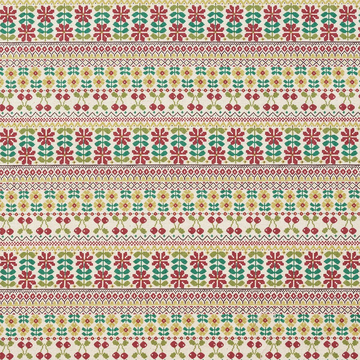Cherry Border Cotton Linen Canvas – White x Red YKA-36120-1