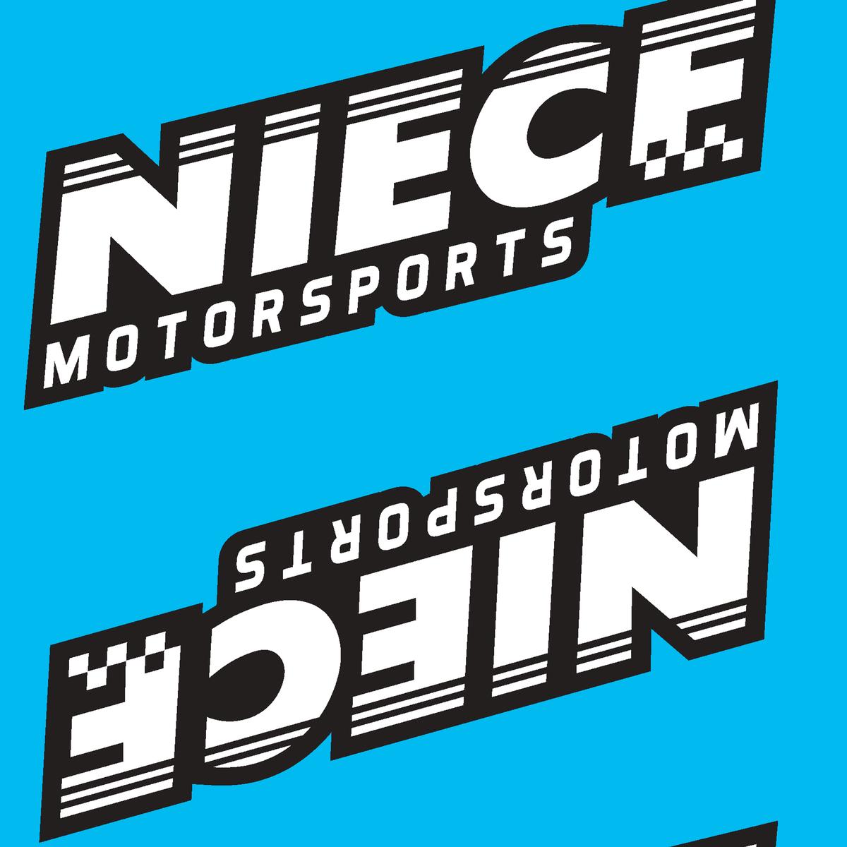 Niece Motorsports White Logo Toss on Blue Fabric