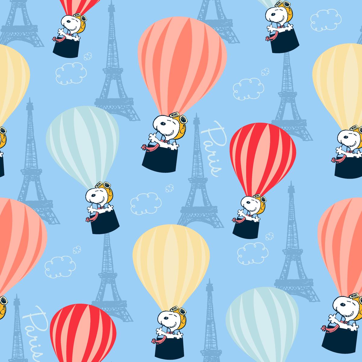Peanuts Snoopy Hot Air Balloons in Paris Fabric