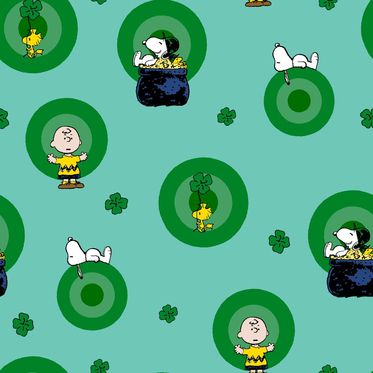 Peanuts St. Patrick's Green Badges Fabric