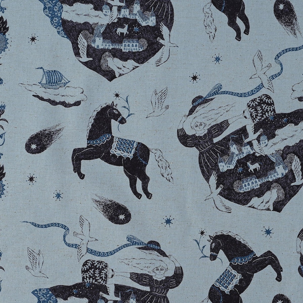 Sanae Sugimoto Vacation Cotton Linen Sheeting – Blue EGX-9220-3