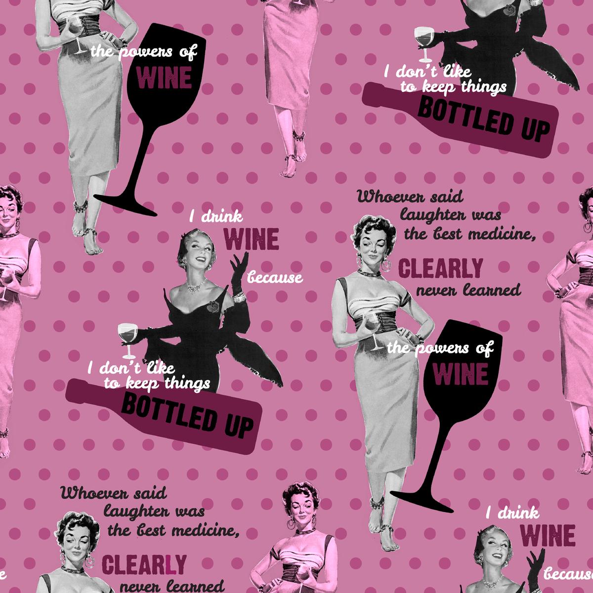 Saturday Evening Post – Sassy Sips – Retro Wine Humor Fabric