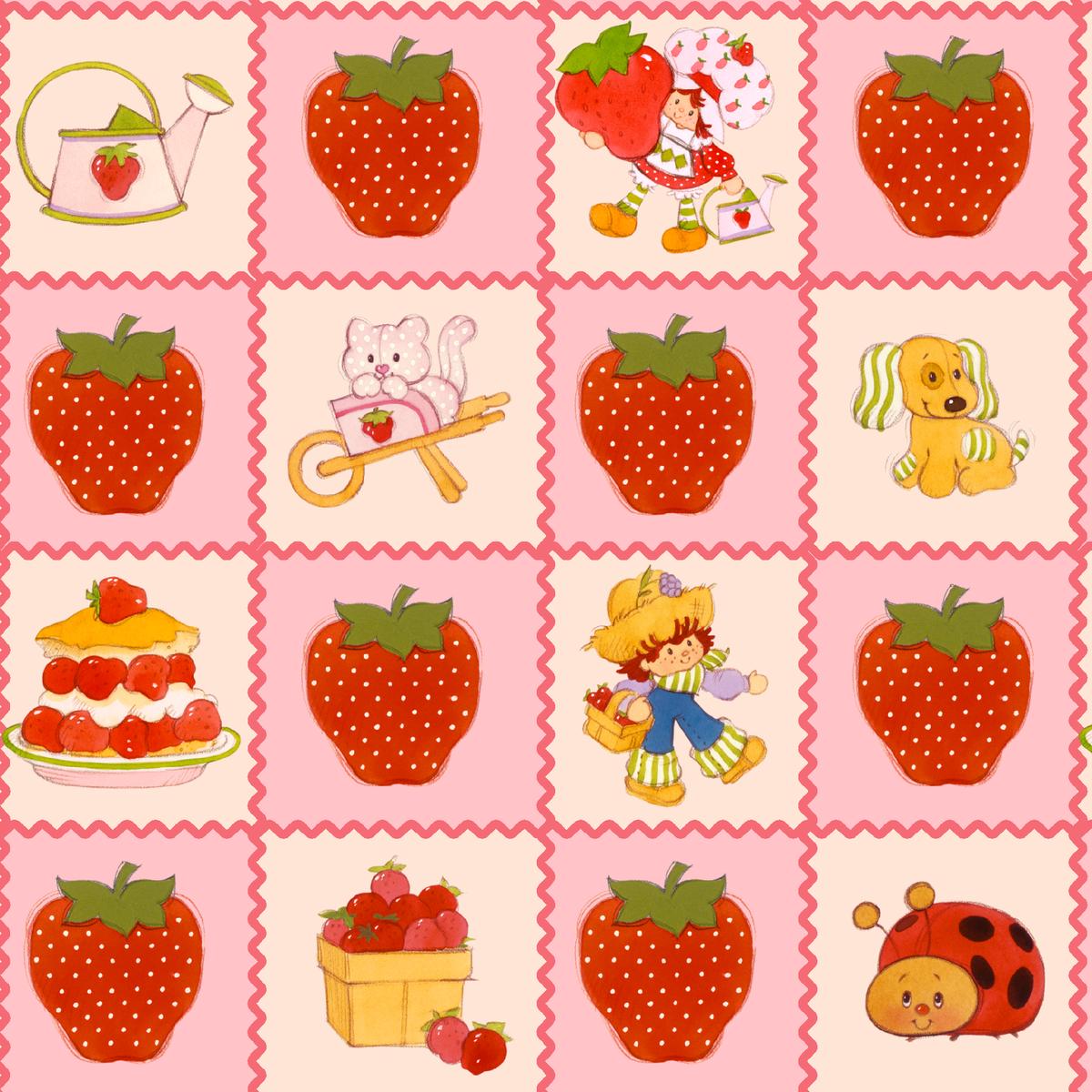 Strawberry Shortcake Patchwork on Pink Fabric