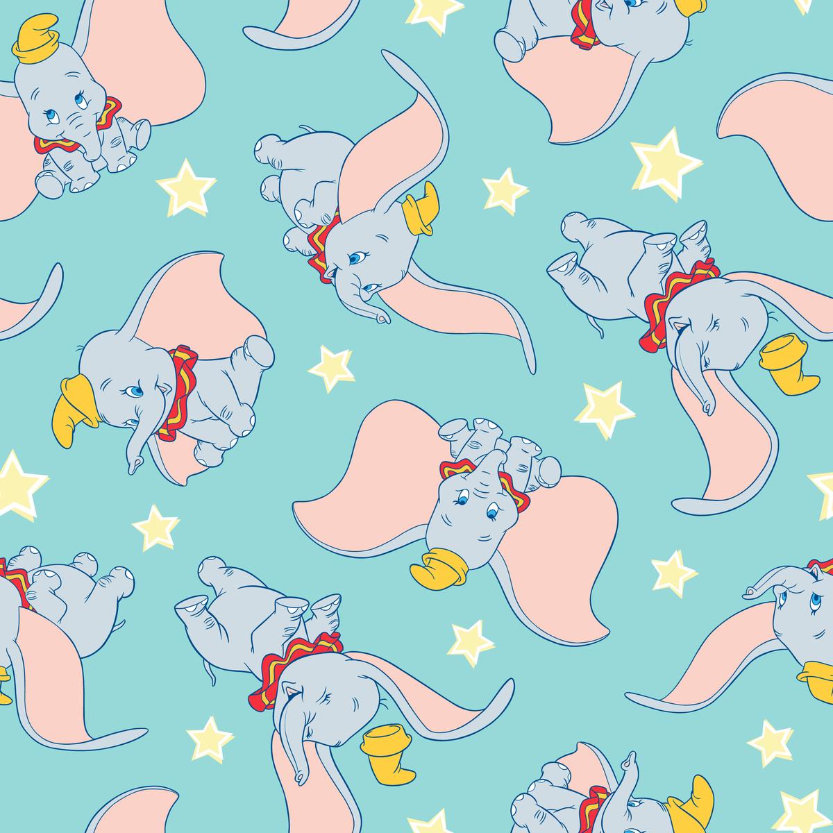 Disney Dumbo Pattern on Teal with Stars Fabric