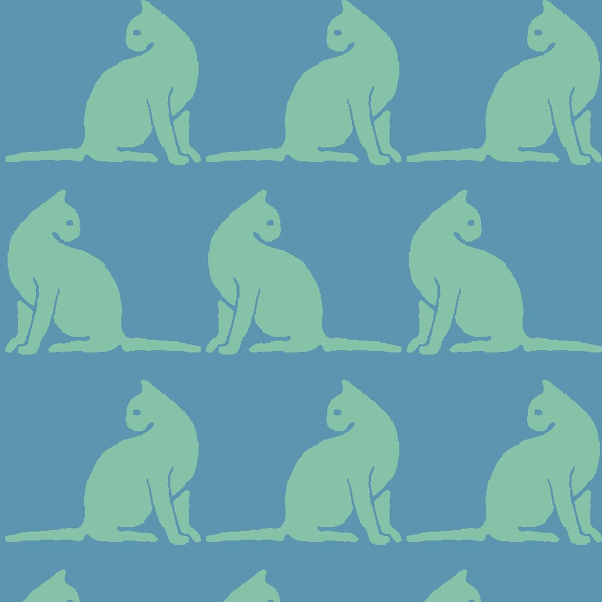Cleo Cats on Blue Fabric