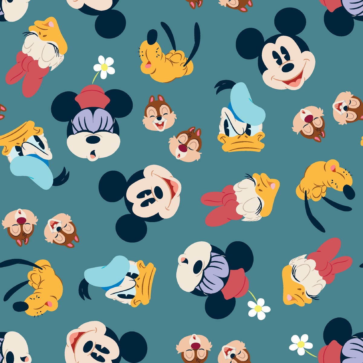 Disney Mickey And Friends on Teal Fabric