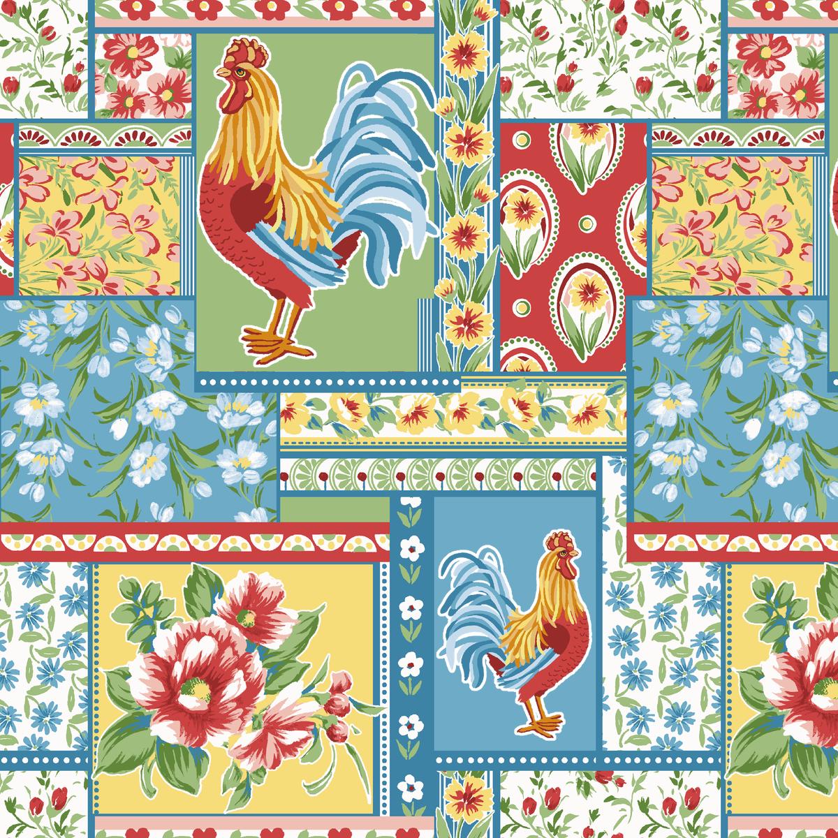 French Country Rooster Floral Patchwork Fabric