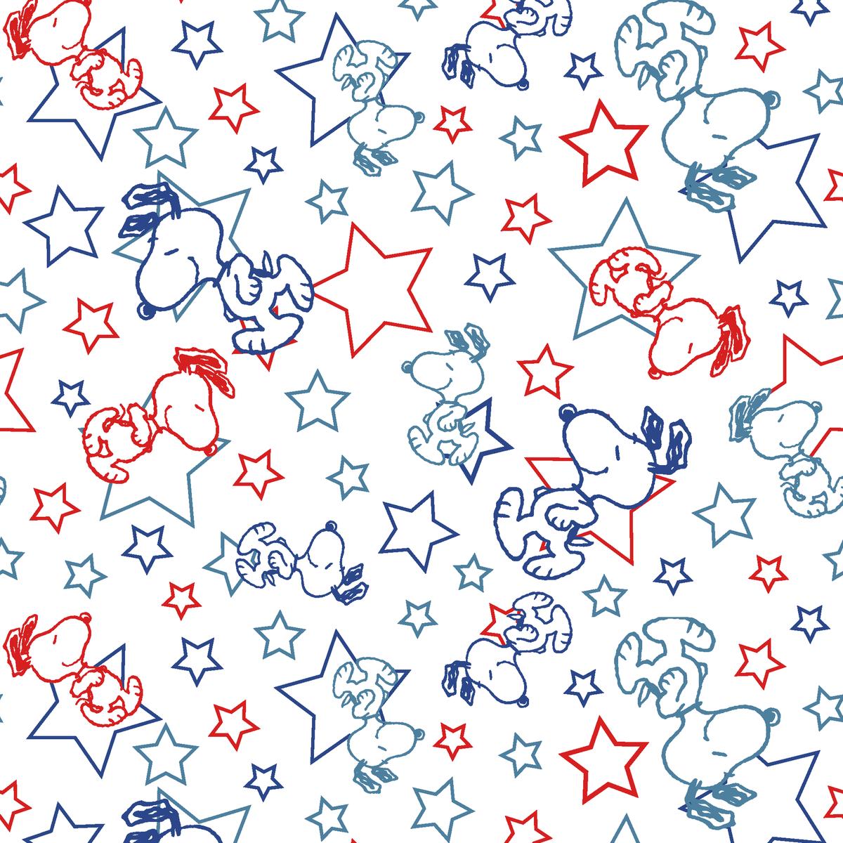 Peanuts Snoopy Stars on White Fabric