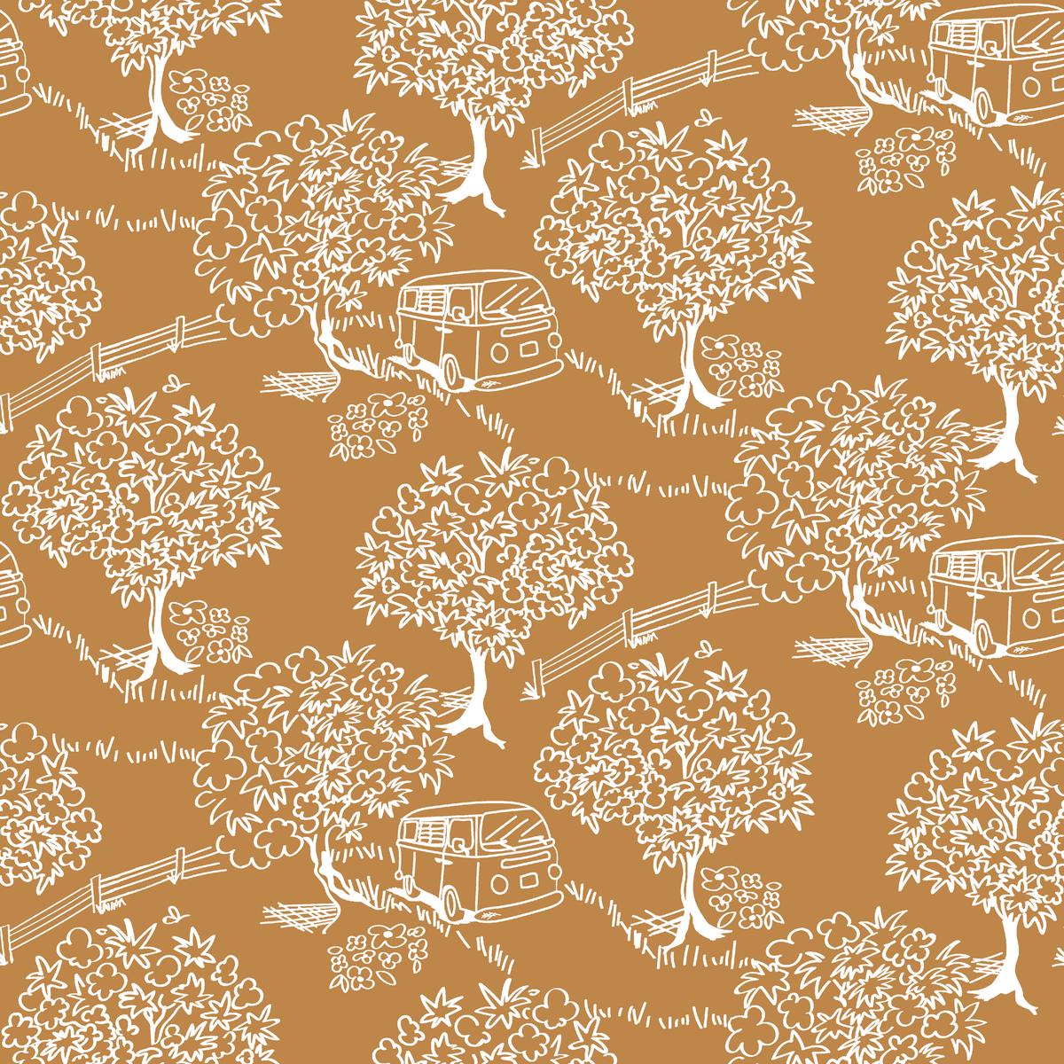 Scenic Trees on Brown Fabric