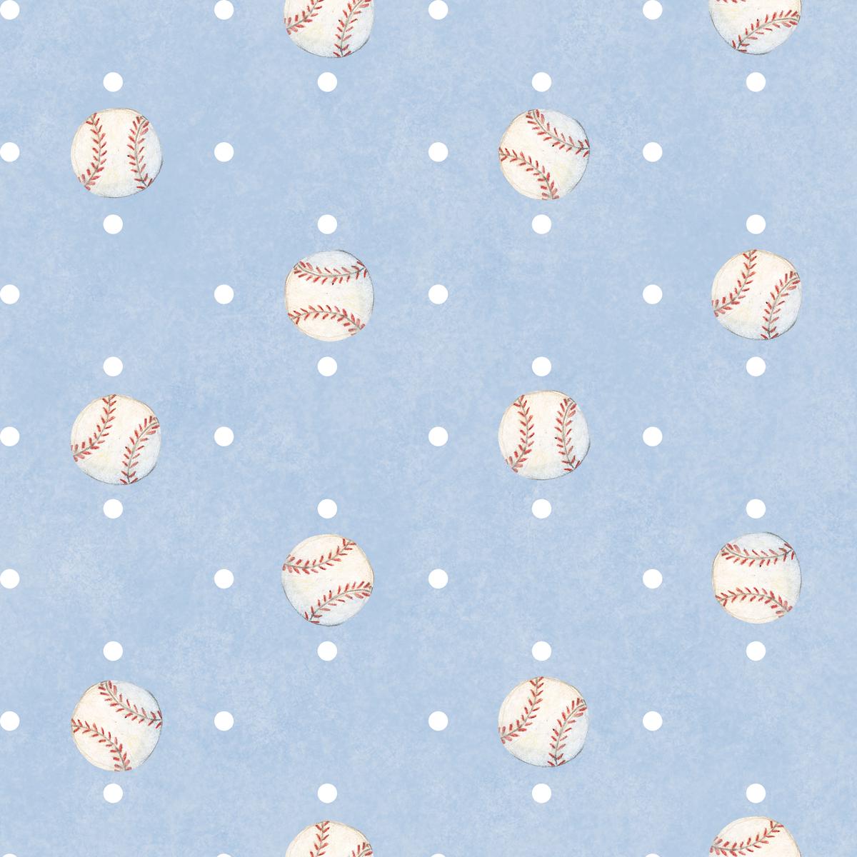 Susan Winget Baseball Polka Dots on Light Blue Fabric