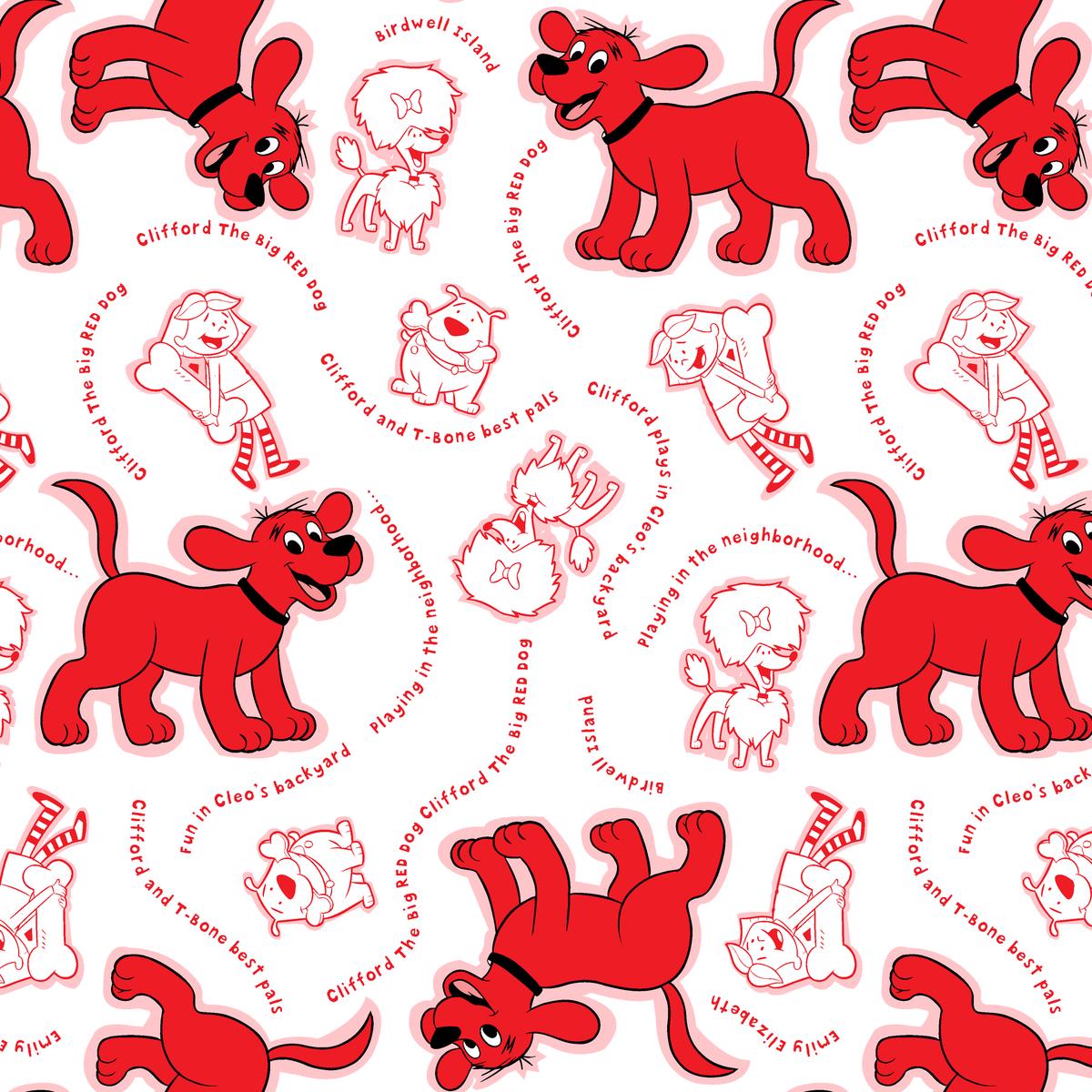 Clifford and Friends on White Fabric