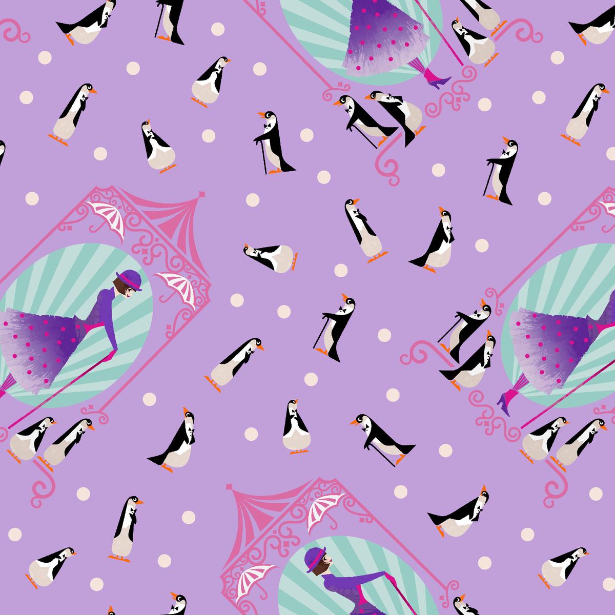 Disney Mary Poppins Purple Penguin Fabric