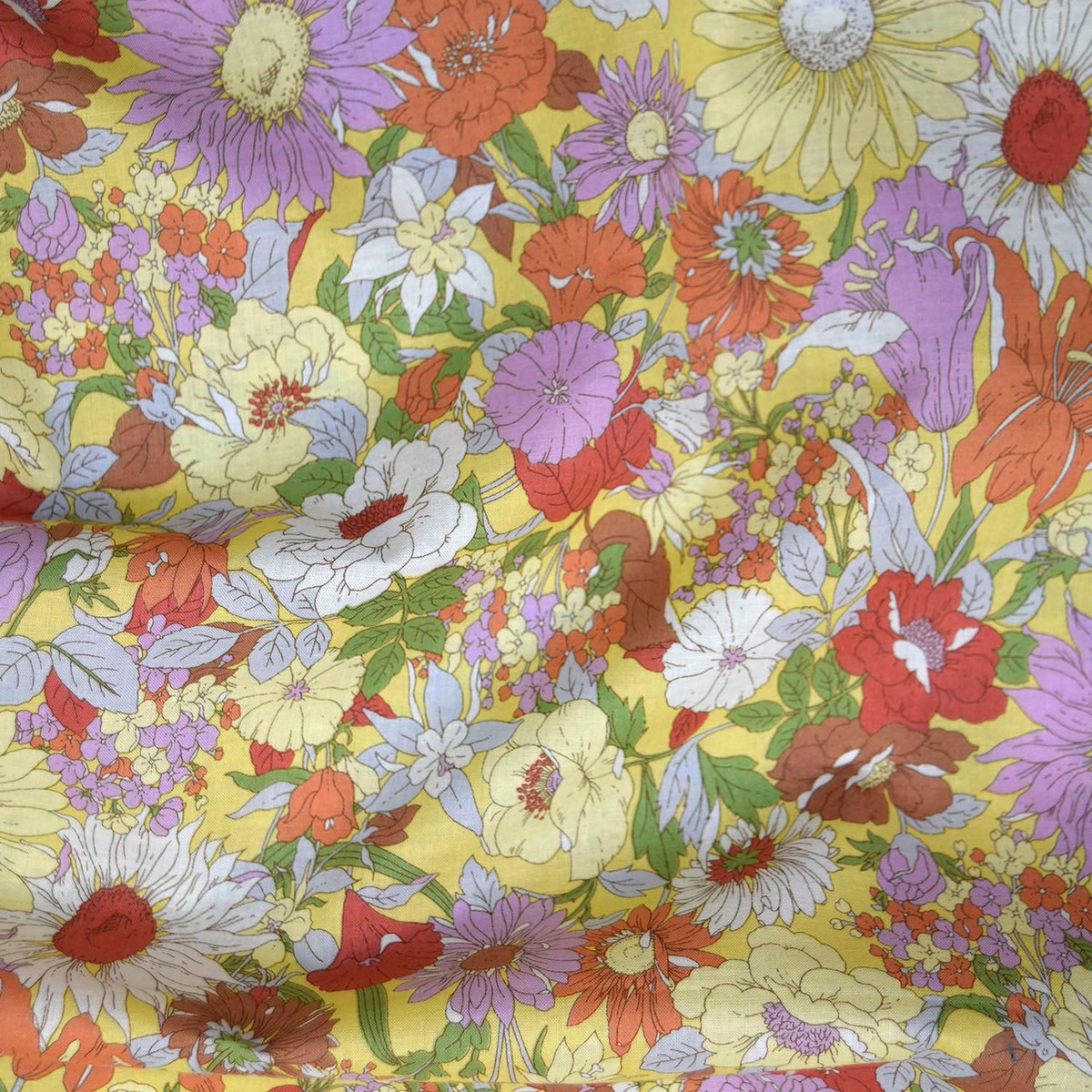 Flownny Summer Flowers Cotton Lawn – Yellow NFA-1000-5