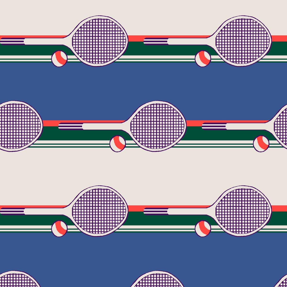 Retro Tennis Racquet Stripe in Blue Fabric