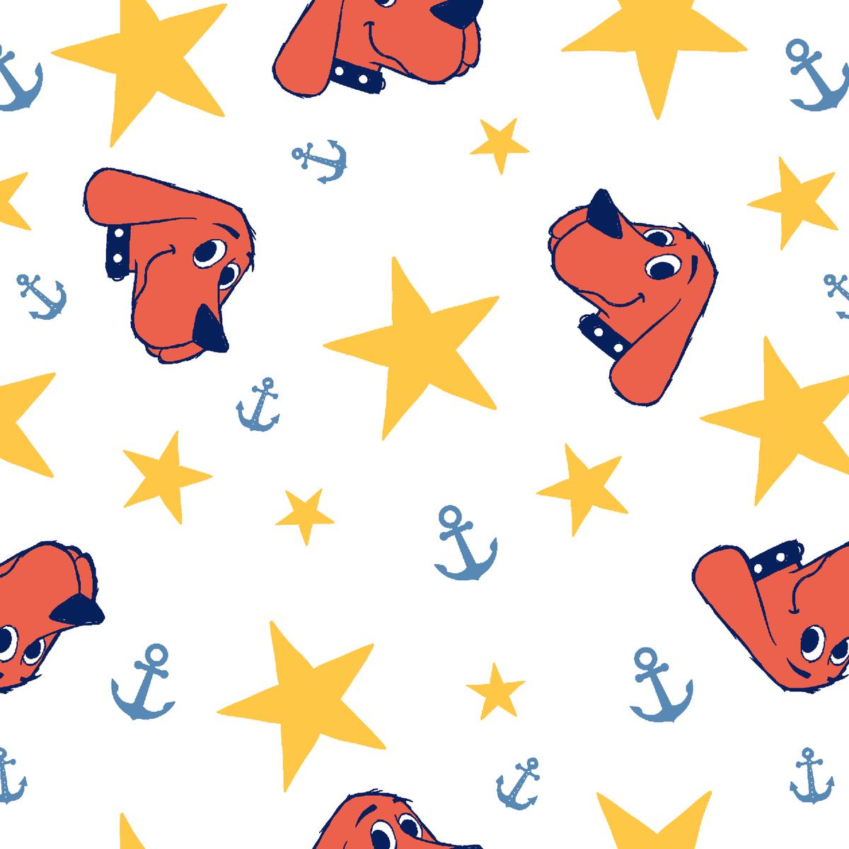 Clifford Stars Forever on White Fabric