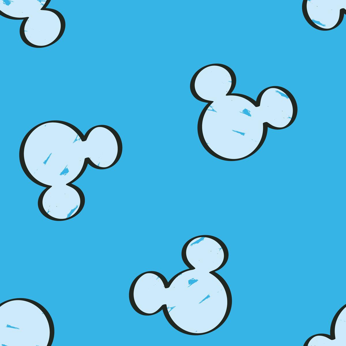 Disney Mickey Mouse Silhouettes on Blue Sky Fabric
