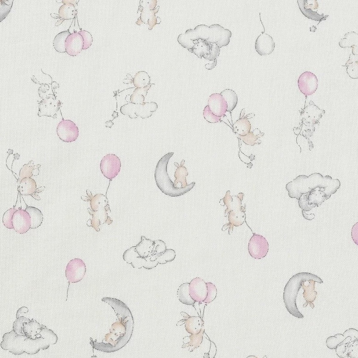 Kitty-cat and Bunny Cotton Double Gauze – White YPA-66020-2