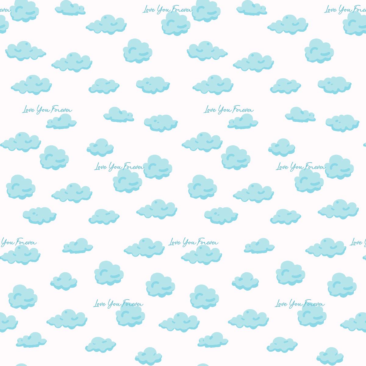 Love You Forever Clouds on White Fabric