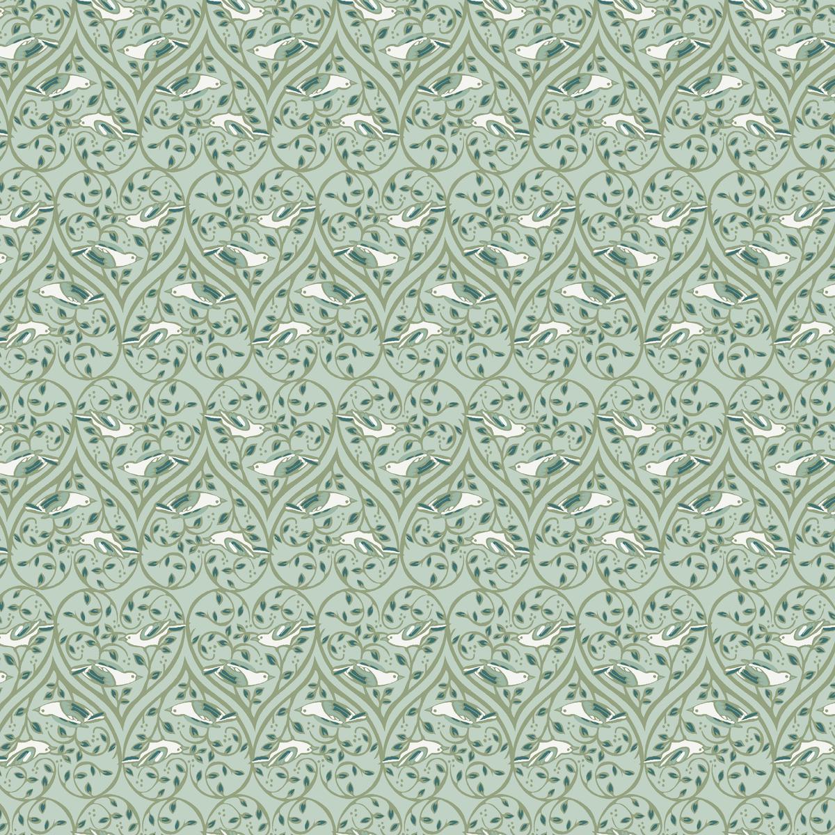 Lovebirds on Moss Fabric