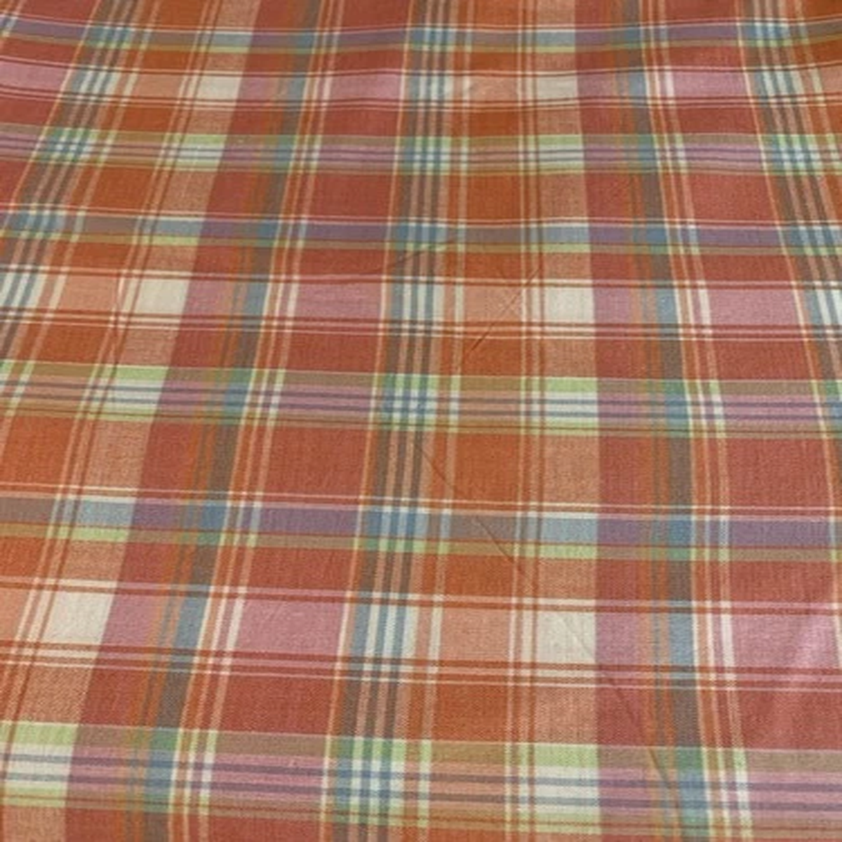 Madras Plaid Checked Fabric 100% Cotton Orange Green Blue White 43″ Wide BTY
