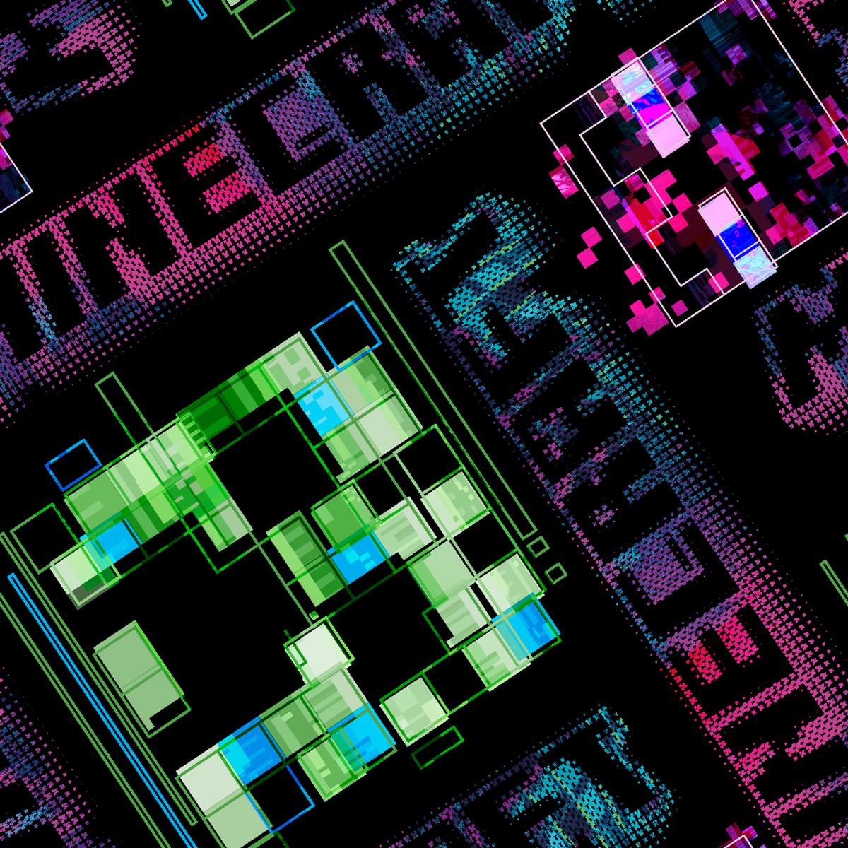 Minecraft Glitch Digital Circuit Board Neon Pixels Fabric