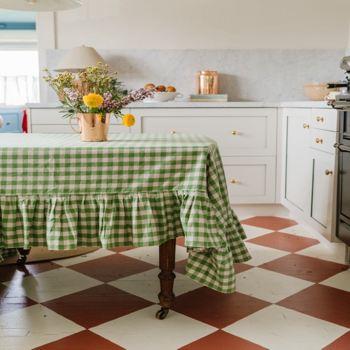 Moss Ruffled Gingham Tablecloth [Online Only]
