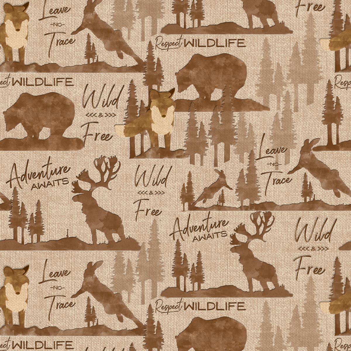 Saturday Evening Post – Wilderness Calling – Rustic Wildlife Silhouette Fabric