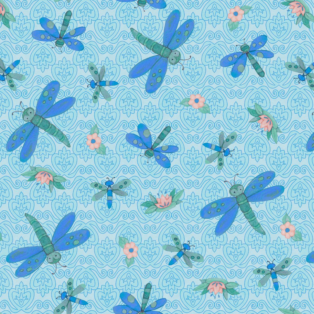 Susan Winget Whimsical Dragonfly on Sky Fabric