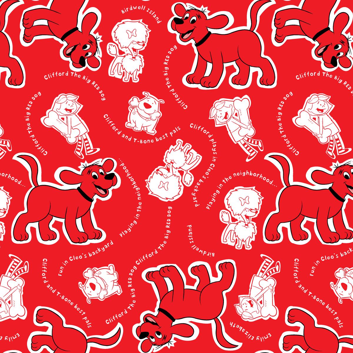 Clifford and Friends on Red Fabric