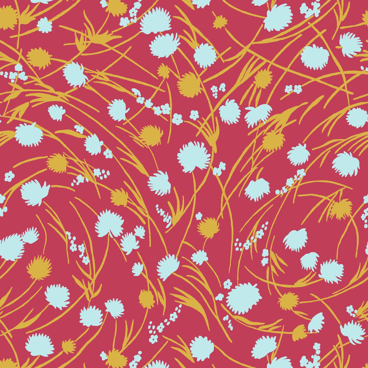 Dandelion Breeze on Red Fabric