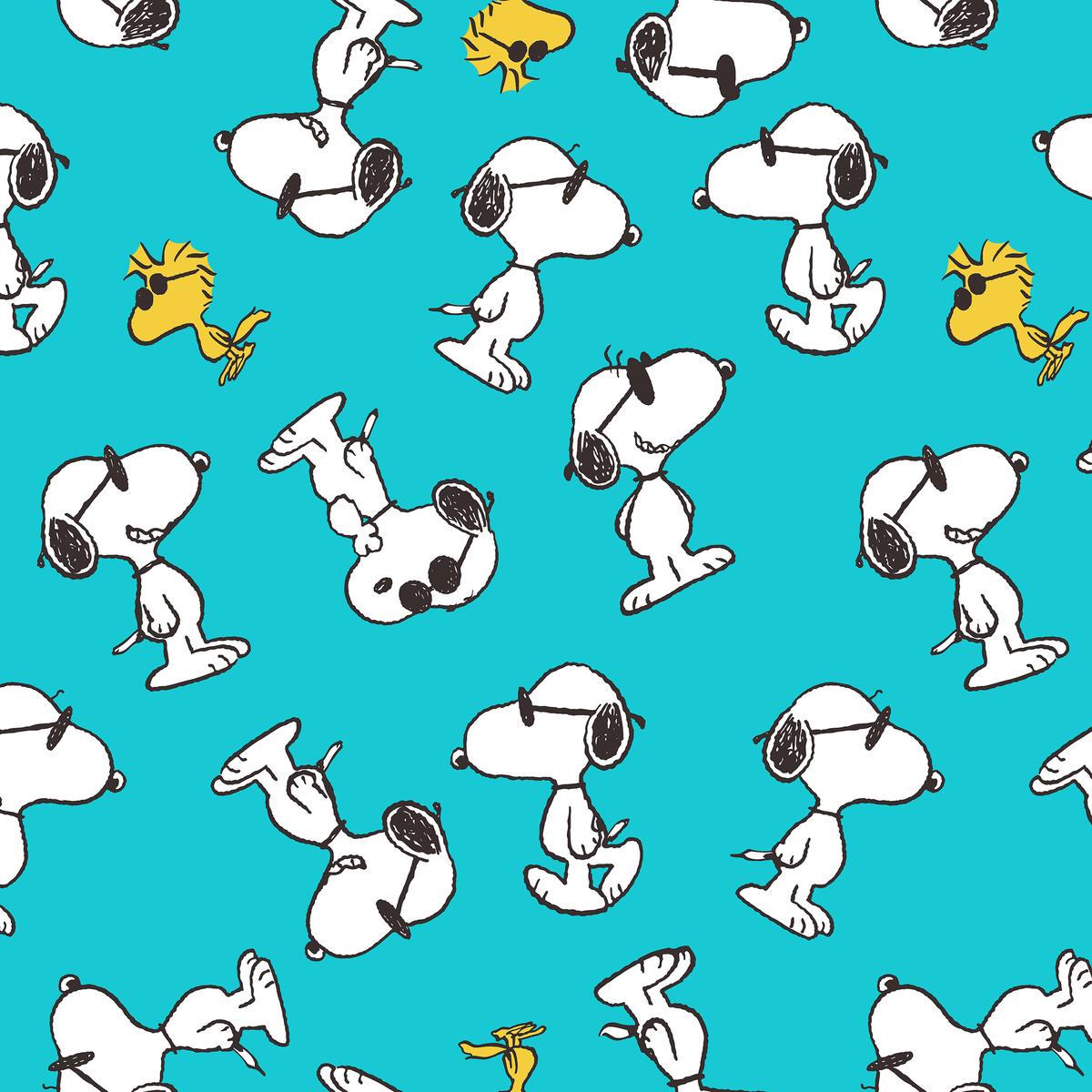 Peanuts and Woodstock Toss on Teal Fabric