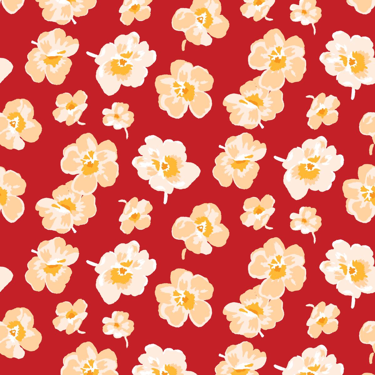 Petulia Blooms on Red Fabric