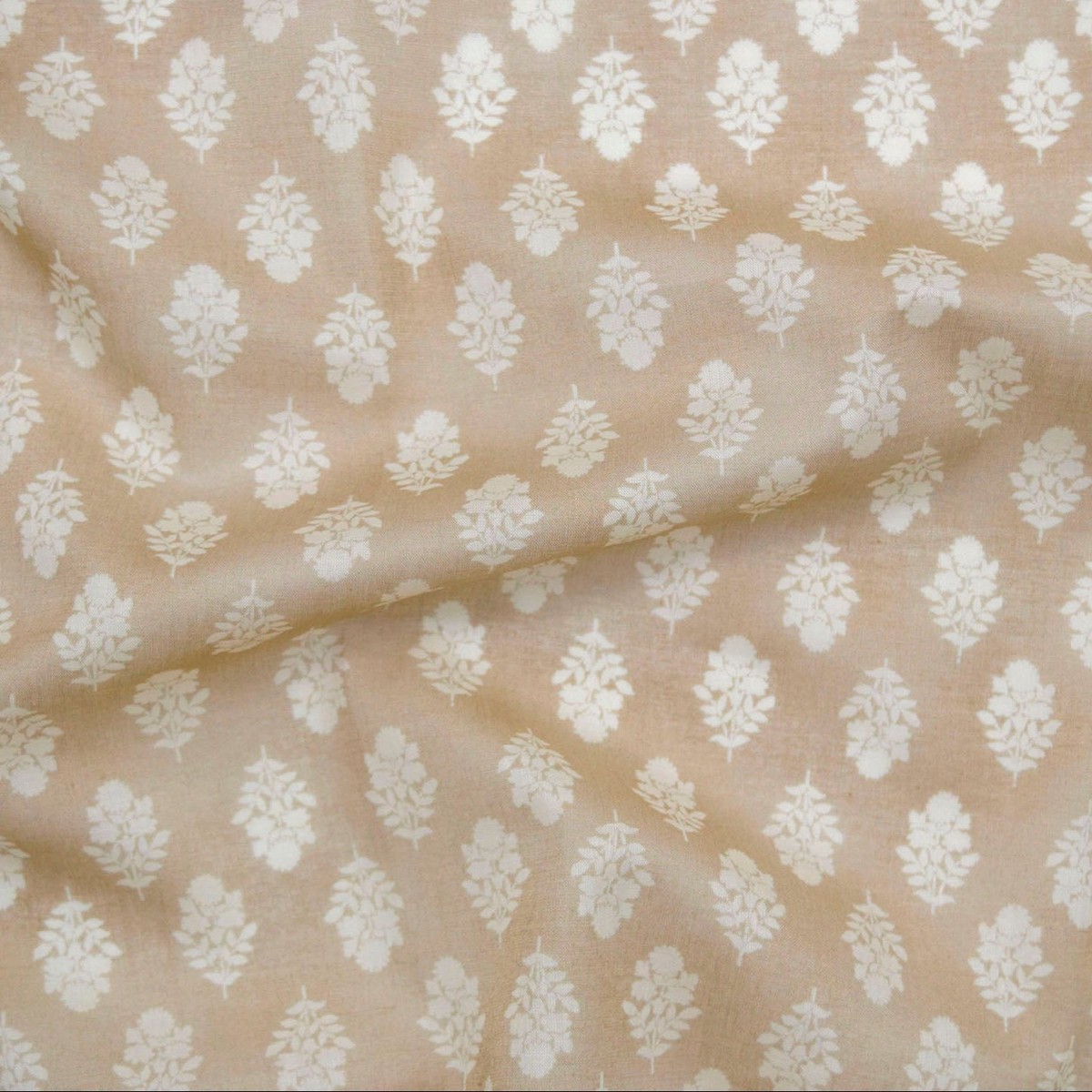 Vintage Floral Silhouette Block Print-inspired Cotton Lawn – Beige NFA-3100-102