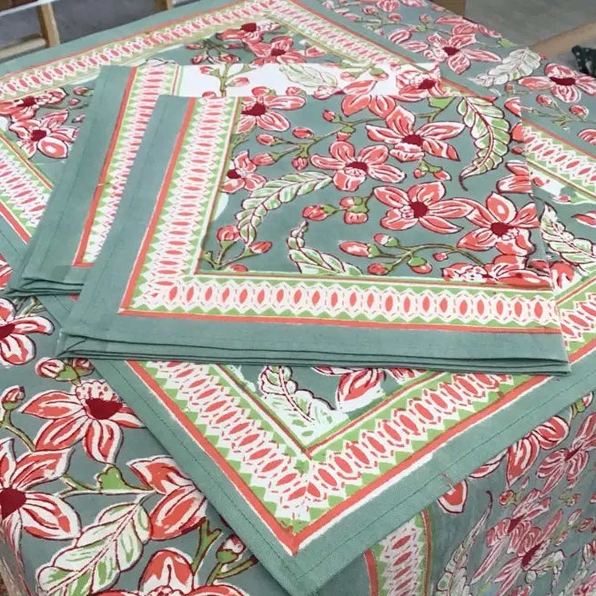 60×120 Frangipani Green Rose Tablecloth