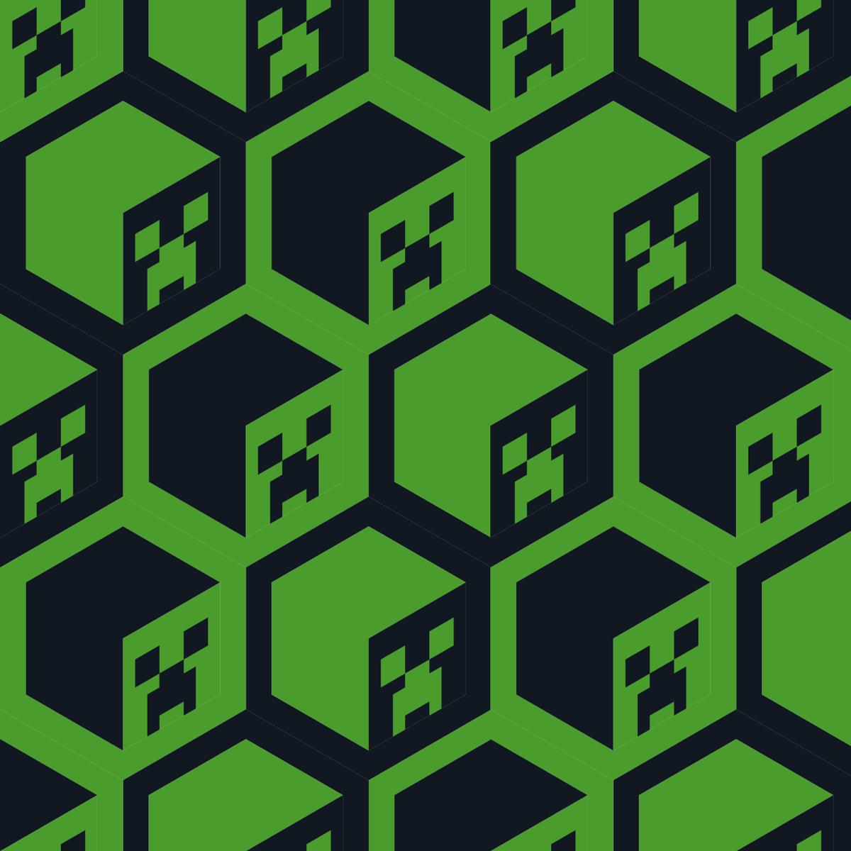 Minecraft Green Creeper Cubes on Black Fabric