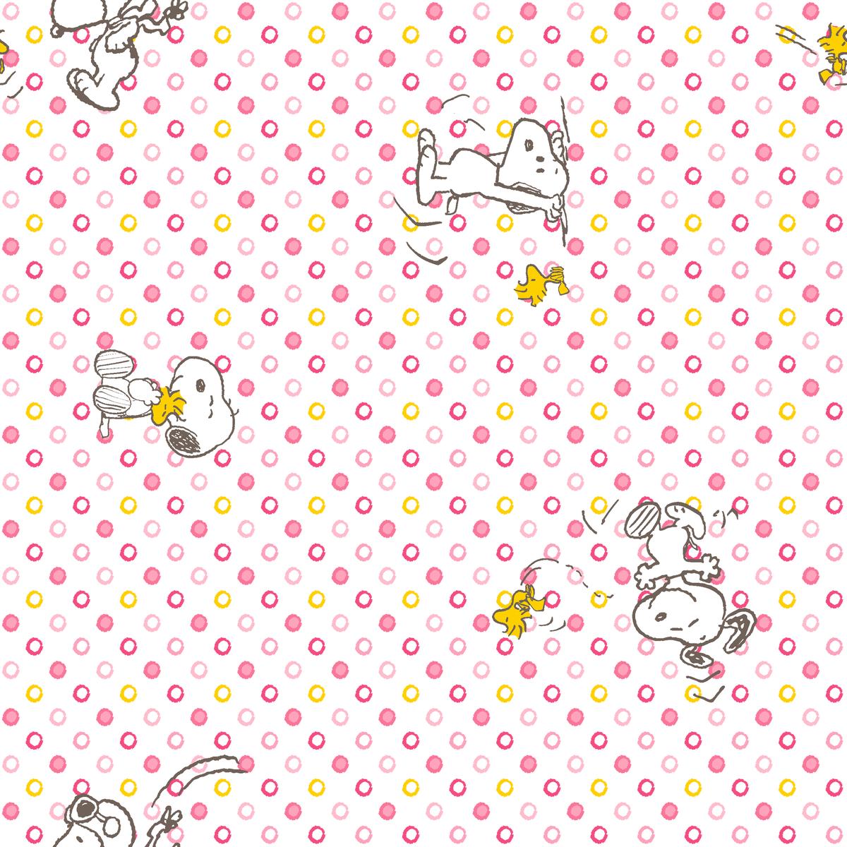 Peanuts Snoopy and Woodstock Pink Polka Dot Toss Fabric